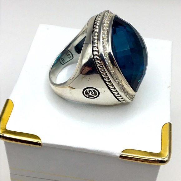 Stunning David Yurman Hampton Blue Topaz w Diamonds Albion Statement Ring! NEW! - Picture 2 of 12
